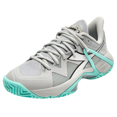 Diadora Women's B.Icon 2 All Ground Tennis Shoe (Silver DD/Black/Aruba Blue)