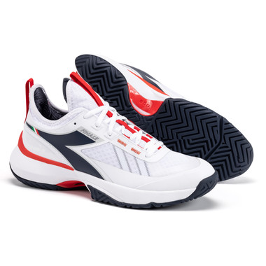 Diadora Men's Finale All Ground Tennis Shoe (White/Blue/Fiery Red)