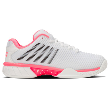K-Swiss Women's Hypercourt Express 2 Wide Tennis Shoe (White/Neon Pastel Pink/Black).