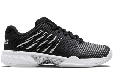 K-Swiss Women's Hypercourt Express 2 Tennis Shoe (Black/White/Silver).