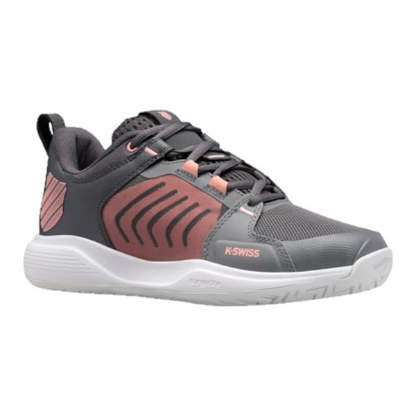 K-Swiss Women's Ultrashot Team Tennis Shoe (Steel Gray/Asphalt/Peach Amber)