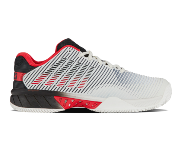 K-Swiss Men's Hypercourt Express 2 HB (Clay) Tennis Shoe (Bright White/Stretch Limo/High Risk Red)