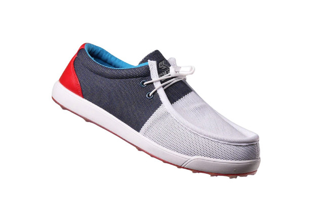 SKONI Men's V1 Spikeless | Slip On | Lightweight | Golf Shoe (White/Red/Blue)