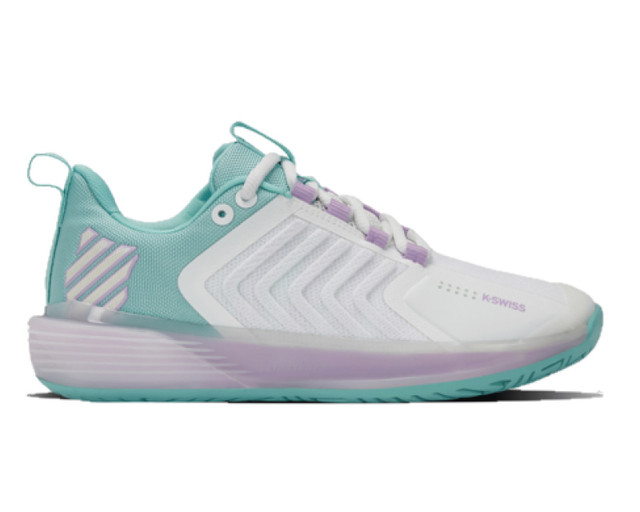 K-Swiss Women's Ultrashot 3 Tennis Shoe (Brilliant White/Angel Blue/Sheer Lilac)