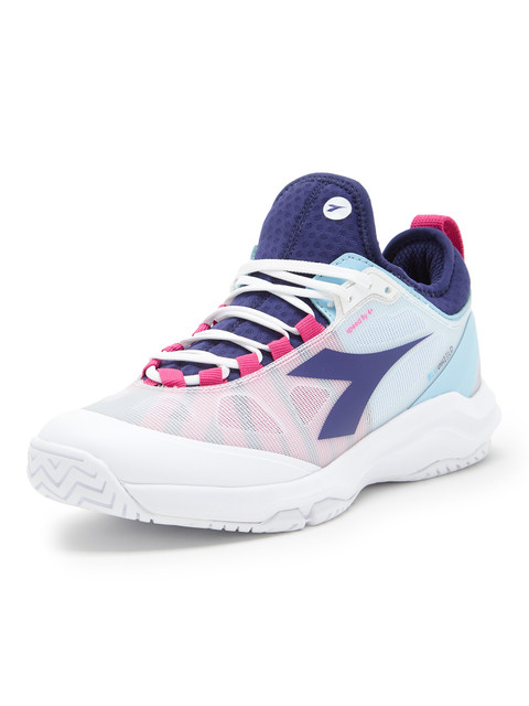 Diadora Women's Speed Blushield Fly 4+ All Ground Tennis Shoe (White/Blueprint/Pink Yarrow)