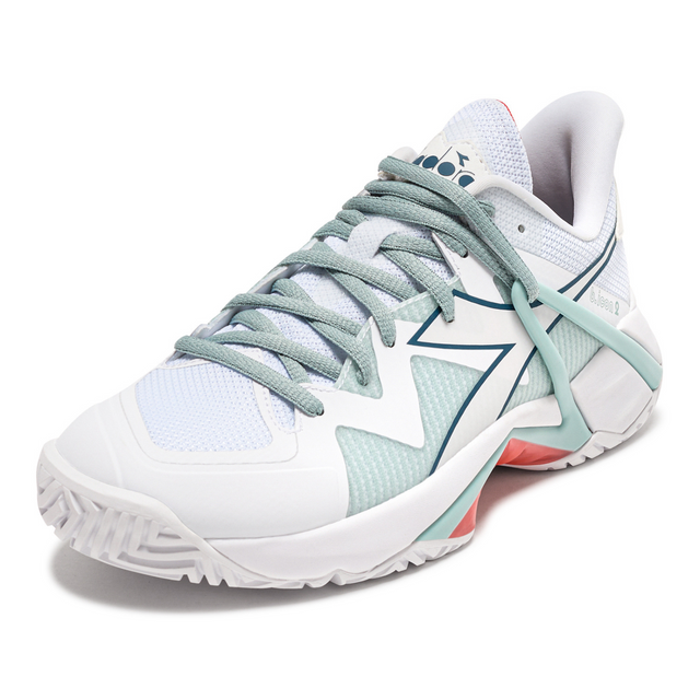 Diadora Women's B.Icon 2 All Ground Tennis Shoe (White/Surf Spray/Legion Blue)