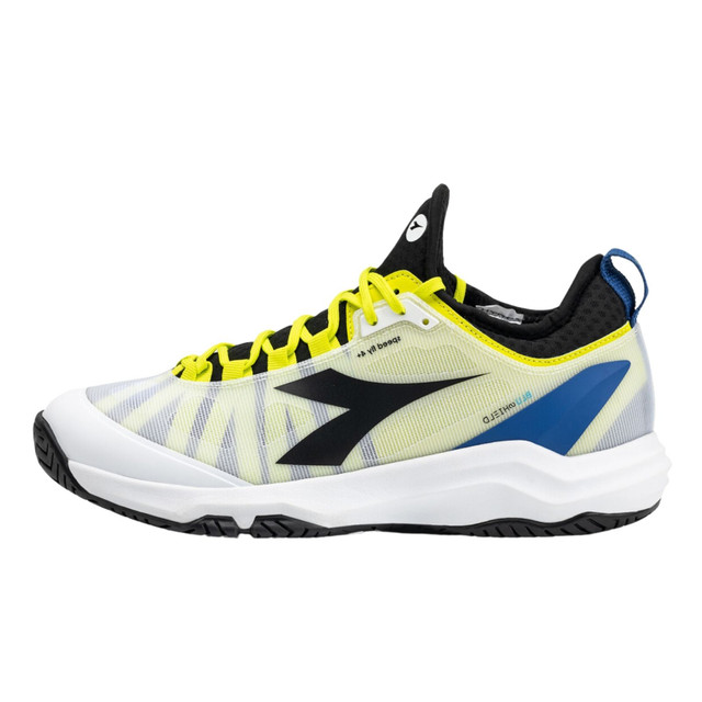Diadora Men's Speed Blushield Fly 4+ All Ground Tennis Shoe  (White/Black/Deja Vu Blue)