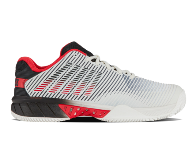 K-Swiss Men's Hypercourt Express 2 HB (Clay) Tennis Shoe (Bright White/Stretch Limo/High Risk Red)