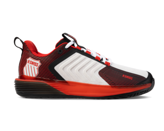 K-Swiss Men's Ultrashot 3 Tennis Shoe (Bright White/Stretch Limo/High Risk Red)