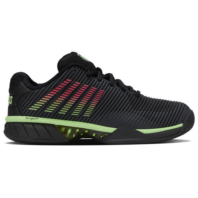 K-Swiss Men's Hypercourt Express 2 Tennis Shoe (Black/Soft Neon Green/Neon Lava)