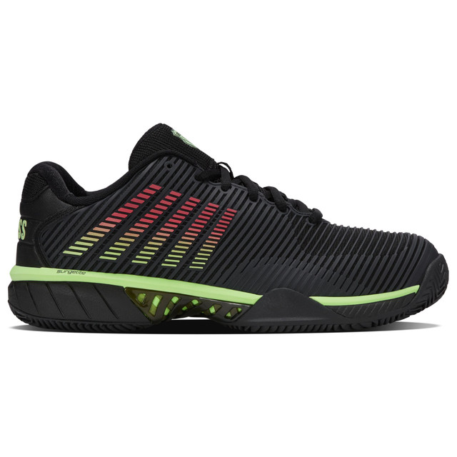 K-Swiss Men's Hypercourt Express 2 HB (Clay) Tennis Shoe (Black/Soft Neon Green/Neon Lava) 
