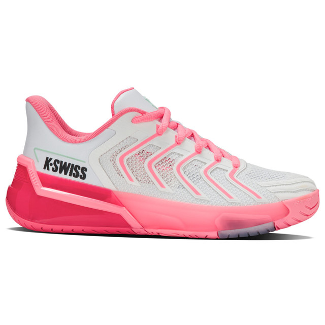 K-Swiss Women's Ultrashot 4 Tennis Shoe (White/Neon Pastel Pink/Hot Neon Pink)