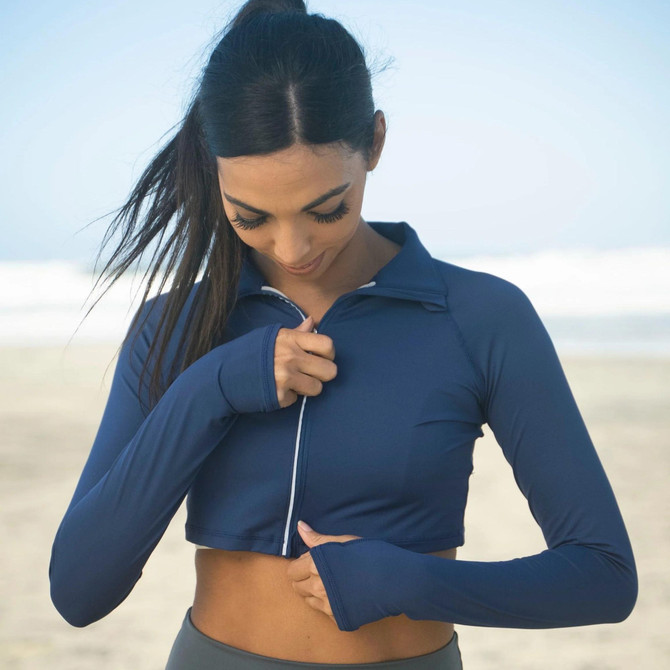 BloqUV Women's UPF 50+ Sun Protection Active Full Zip Crop Top Jacket.
