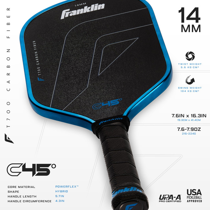 Franklin Sports C45 Carbon Fiber Pickleball Paddle (Hybrid, 14mm, Blue)