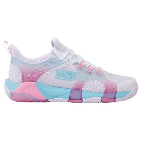 K-Swiss Women's K-Frame Padel Tennis Shoe (White/Soft Neon Blue/Neon Bubble Gum).