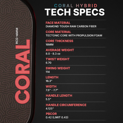Six Zero Coral 16mm Hybrid Pickleball Paddle