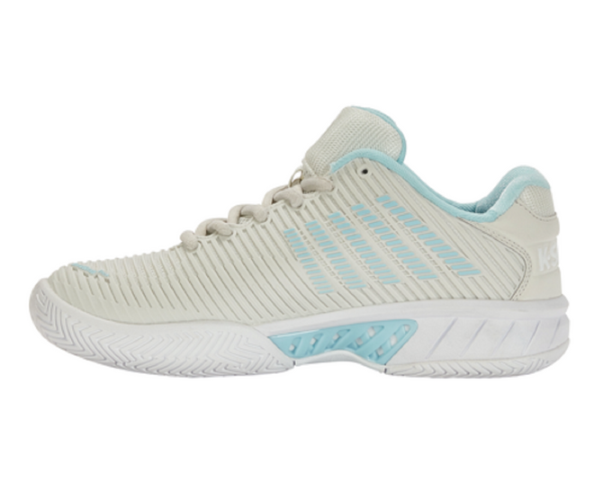 K-Swiss Women's Hypercourt Express 2 Wide Tennis Shoe (Gray/White/Blue Glow)