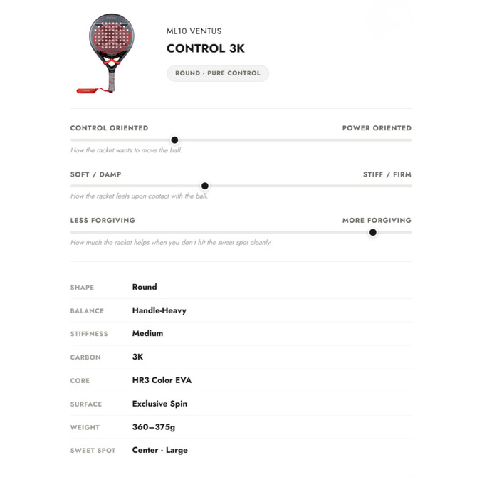 NOX ML10 Ventus Control 3K by Miguel Lamperti Padel Raquet