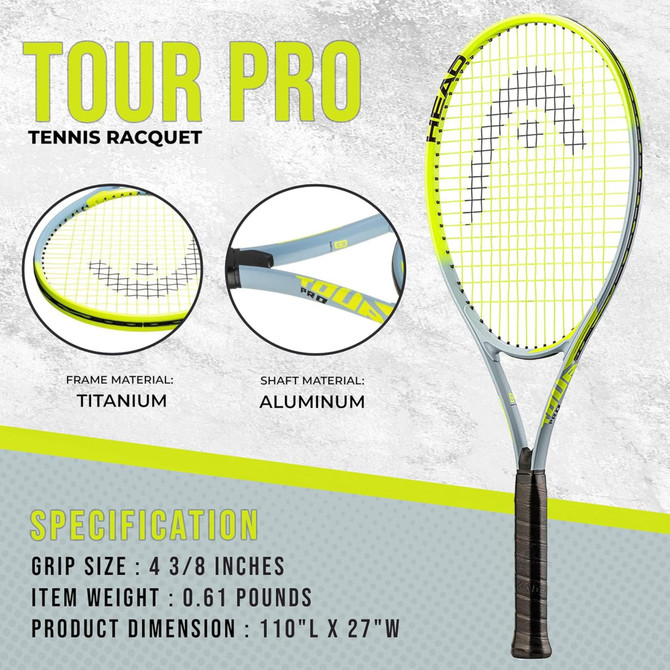 HEAD Tour Pro Tennis Racquet | Pre-Strung | 27 Inch | 4 3/8" Grip