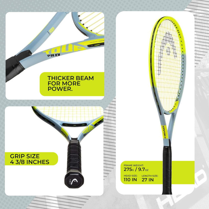HEAD Tour Pro Tennis Racquet | Pre-Strung | 27 Inch | 4 3/8" Grip