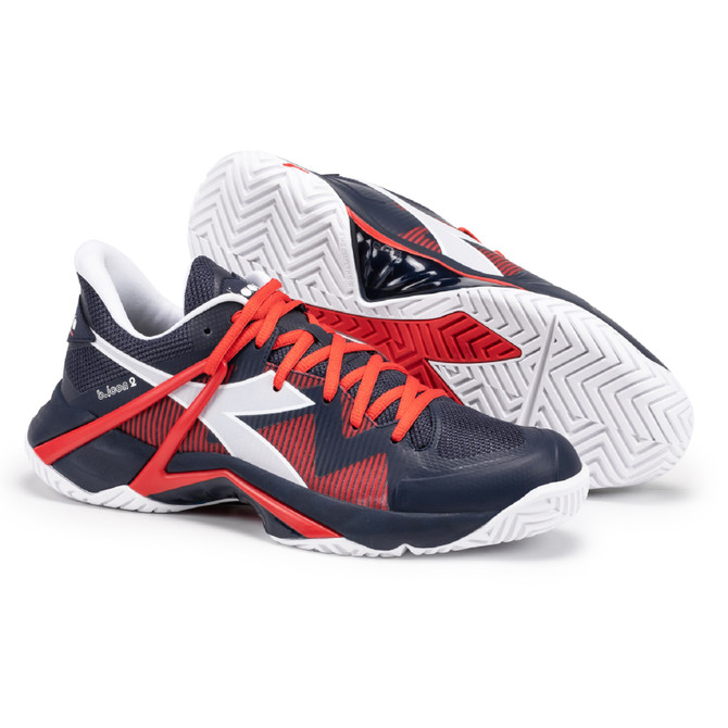 Diadora Men's B.Icon 2 All Ground Tennis Shoe (Size 14.5 Blue/White/Fiery Red) (No Original Box)