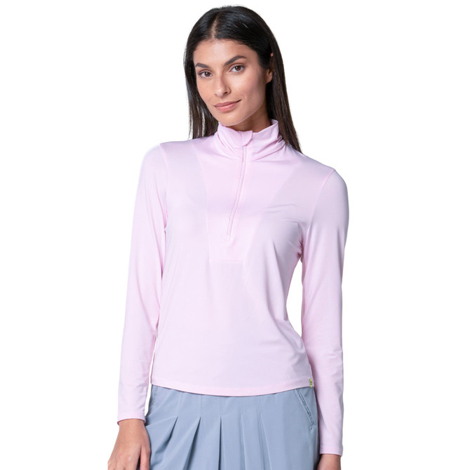 Lucky in Love Women’s Free Play Zip Long Sleeve Top – UPF 50+ LUV Lightweight Mock Neck Athletic Shirt with Mesh Panels   