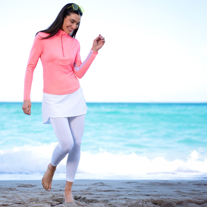 Lucky in Love Women’s Free Play Zip Long Sleeve Top – UPF 50+ LUV Lightweight Mock Neck Athletic Shirt with Mesh Panels   