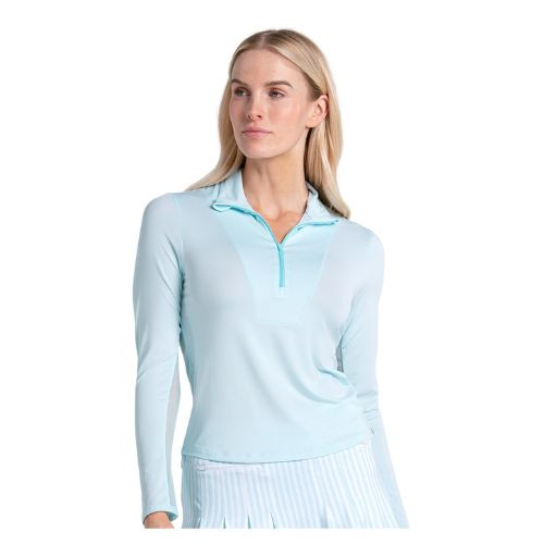 Lucky in Love Women’s Free Play Zip Long Sleeve Top – UPF 50+ LUV Lightweight Mock Neck Athletic Shirt with Mesh Panels   