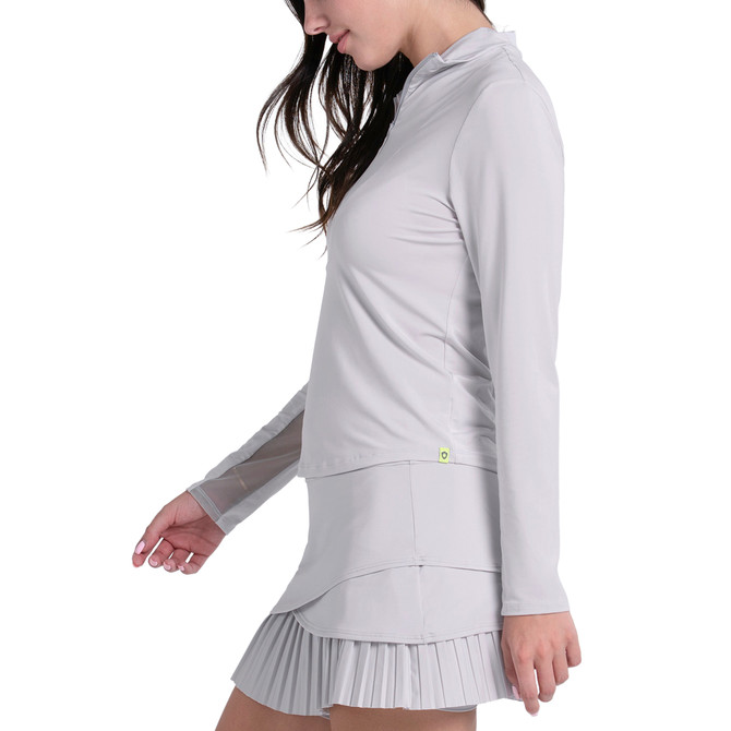 Lucky in Love Women’s Free Play Zip Long Sleeve Top – UPF 50+ LUV Lightweight Mock Neck Athletic Shirt with Mesh Panels   