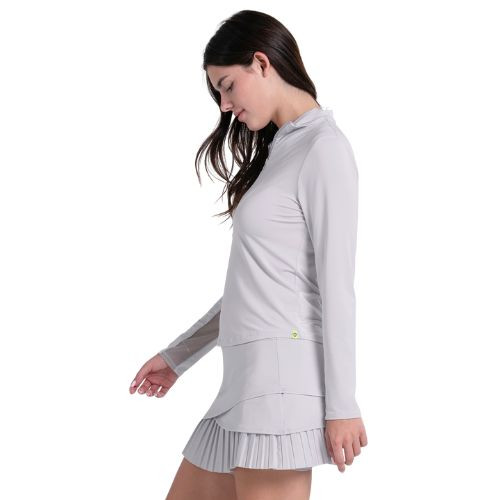Lucky in Love Women’s Free Play Zip Long Sleeve Top – UPF 50+ LUV Lightweight Mock Neck Athletic Shirt with Mesh Panels   
