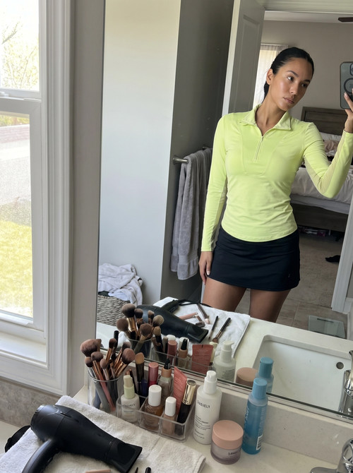 Lucky in Love Women’s Free Play Zip Long Sleeve Top – UPF 50+ LUV Lightweight Mock Neck Athletic Shirt with Mesh Panels   