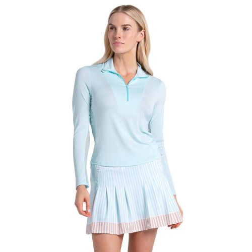 Lucky in Love Women’s Free Play Zip Long Sleeve Top – UPF 50+ LUV Lightweight Mock Neck Athletic Shirt with Mesh Panels   