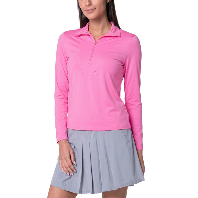 Lucky in Love Women’s Free Play Zip Long Sleeve Top – UPF 50+ LUV Lightweight Mock Neck Athletic Shirt with Mesh Panels   