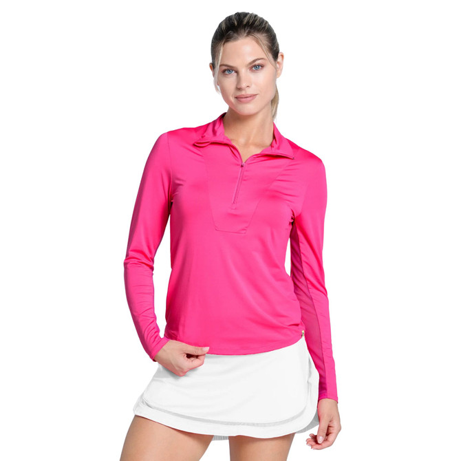 Lucky in Love Women’s Free Play Zip Long Sleeve Top – UPF 50+ LUV Lightweight Mock Neck Athletic Shirt with Mesh Panels   