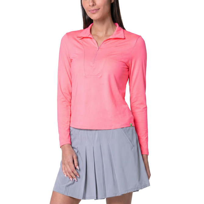 Lucky in Love Women’s Free Play Zip Long Sleeve Top – UPF 50+ LUV Lightweight Mock Neck Athletic Shirt with Mesh Panels   
