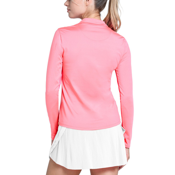 Lucky in Love Women’s Free Play Zip Long Sleeve Top – UPF 50+ LUV Lightweight Mock Neck Athletic Shirt with Mesh Panels   