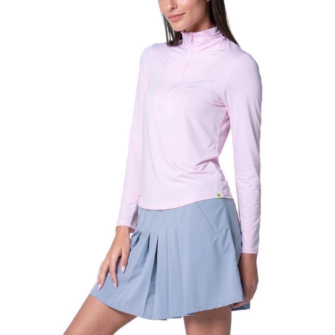 Lucky in Love Women’s Free Play Zip Long Sleeve Top – UPF 50+ LUV Lightweight Mock Neck Athletic Shirt with Mesh Panels   