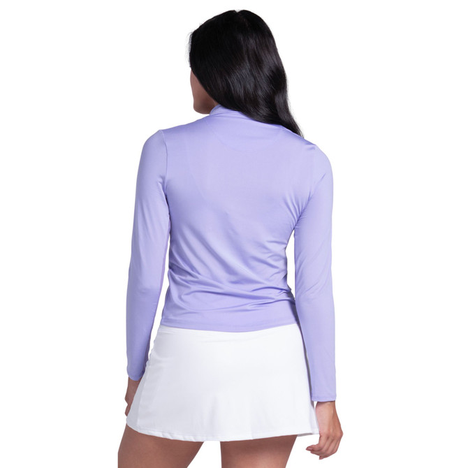 Lucky in Love Women’s Free Play Zip Long Sleeve Top – UPF 50+ LUV Lightweight Mock Neck Athletic Shirt with Mesh Panels   