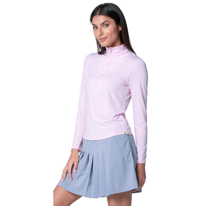Lucky in Love Women’s Free Play Zip Long Sleeve Top – UPF 50+ LUV Lightweight Mock Neck Athletic Shirt with Mesh Panels   