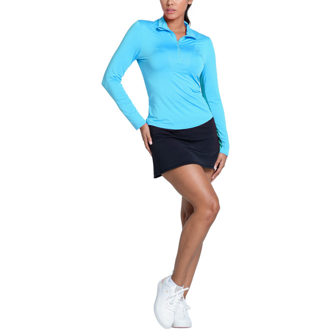 Lucky in Love Women’s Free Play Zip Long Sleeve Top – UPF 50+ LUV Lightweight Mock Neck Athletic Shirt with Mesh Panels   