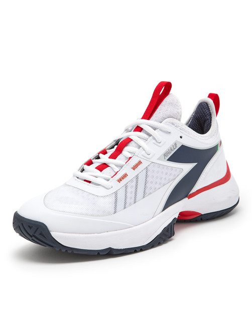 Diadora Men's Finale All Ground Tennis Shoe (Size 14.5, White/Blue/Fiery Red) (No Original Box)