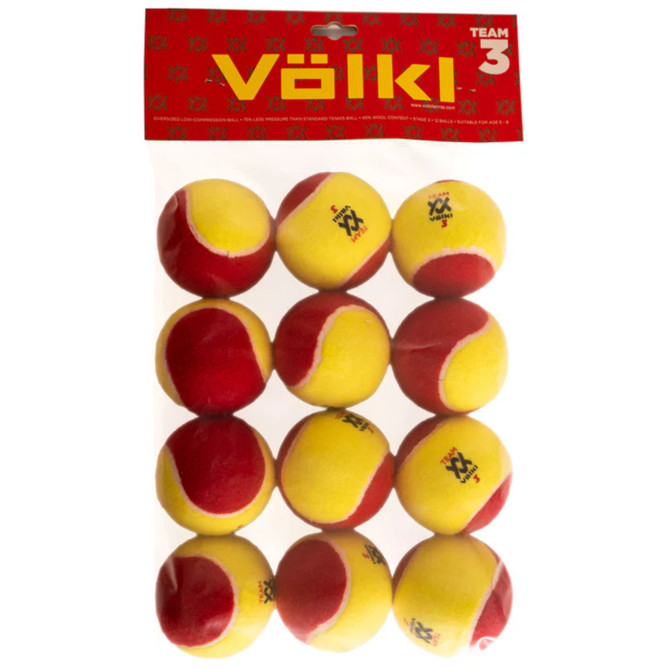 VOLKL Team 3 Red Tennis Balls |  Low Compression Training Balls for Beginners | 25% Bounce Rate | Ages 5-8