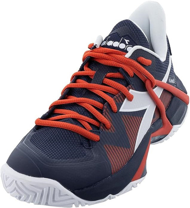 Diadora Men's B.Icon 2 All Ground Tennis Shoe (Blue/White/Fiery Red, 14.5)