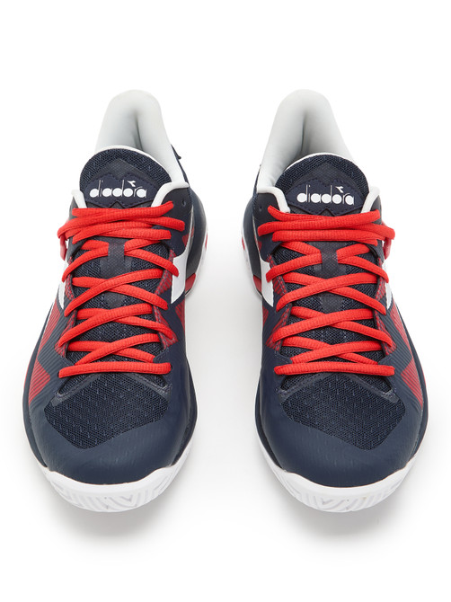 Diadora Men's B.Icon 2 All Ground Tennis Shoe (Blue/White/Fiery Red, 14.5)