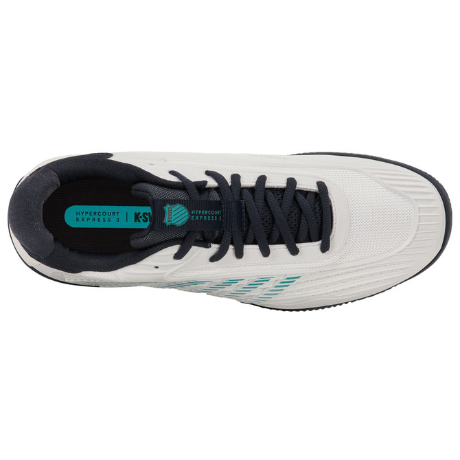 K-Swiss Men's Hypercourt Express 3 Clay Tennis Shoe (Blanc De Blanc/Carbon/Baltic)