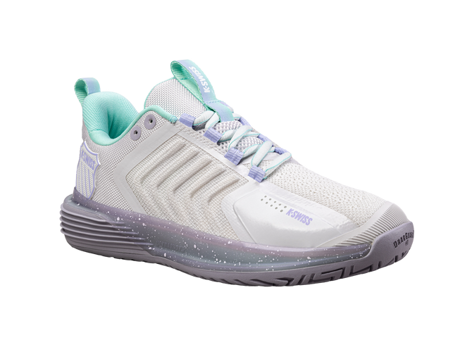 K-Swiss Women's Ultrashot 3 Tennis Shoe (Nimbus Cloud/Lilac Gray/Neon Purple)