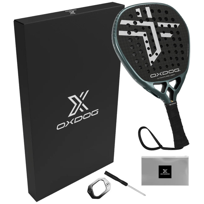 Oxdog Ultimate Pro Light Padel Racquet (Black/Teal/Silver)