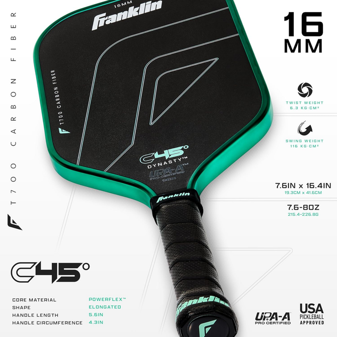 Franklin Sports C45 Carbon Fiber Pickleball Paddle (Dynasty, 16mm, Mint)
