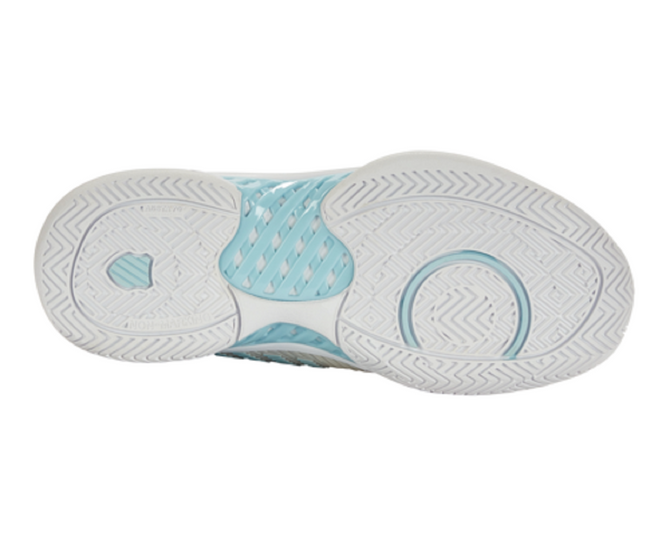 K-Swiss Women's Hypercourt Express 2 Tennis Shoe (Vaporous Gray/White/Blue Glow)