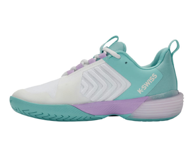 K-Swiss Women's Ultrashot 3 Tennis Shoe (Brilliant White/Angel Blue/Sheer Lilac)